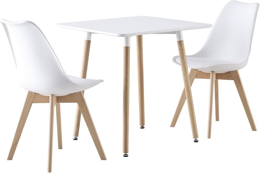 Sweeek Scandinavische vierkante eettafel in hout 2 stoelen hedvig