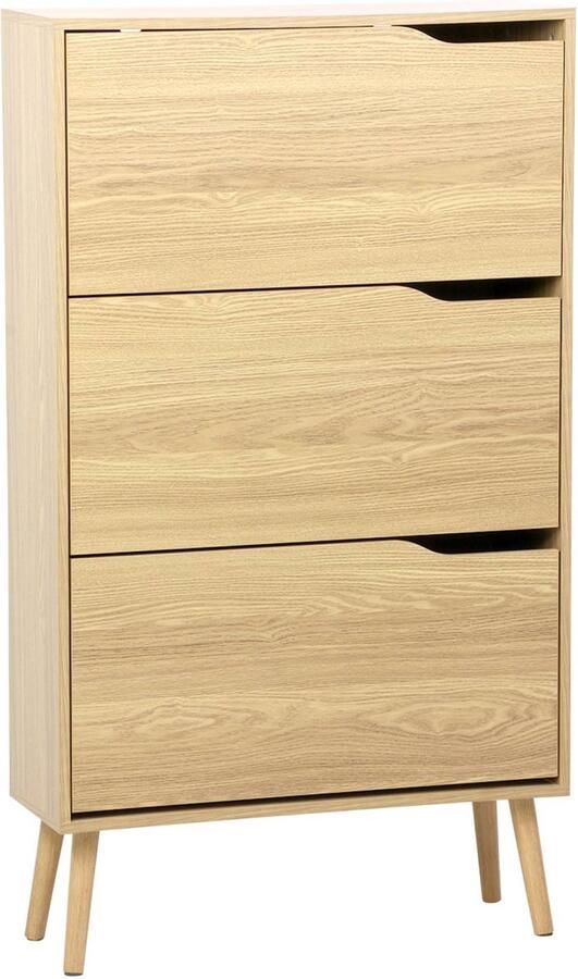 Sweeek Schoenenkast houtdecor 3 kleplades 18 paar schoenen l 75 x b 26 x h 131cm nepal