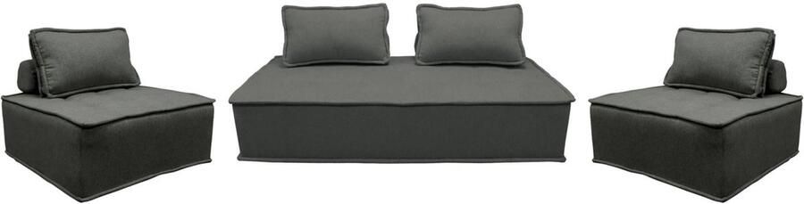 Sweeek Set van 2 dao fauteuils met 2-zitsbank in stof met kussen