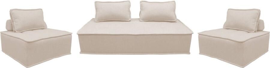 Sweeek Set van 2 dao fauteuils met 2-zitsbank in stof met kussen