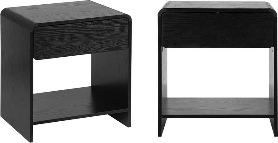Sweeek Set van 2 eigentijdse nachtkastjes met afgerond design 1 lade en 1 praktische plank