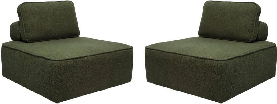 Sweeek Set van 2 fauteuils voor modulaire bank boucléstof 1 zitplaats l 90 x b 90 x h 74cm bao