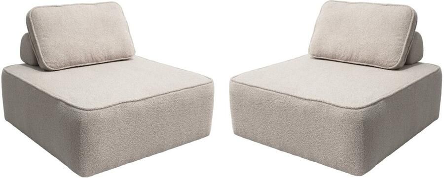 Sweeek Set van 2 fauteuils voor modulaire bank boucléstof 1 zitplaats l 90 x b 90 x h 74cm bao