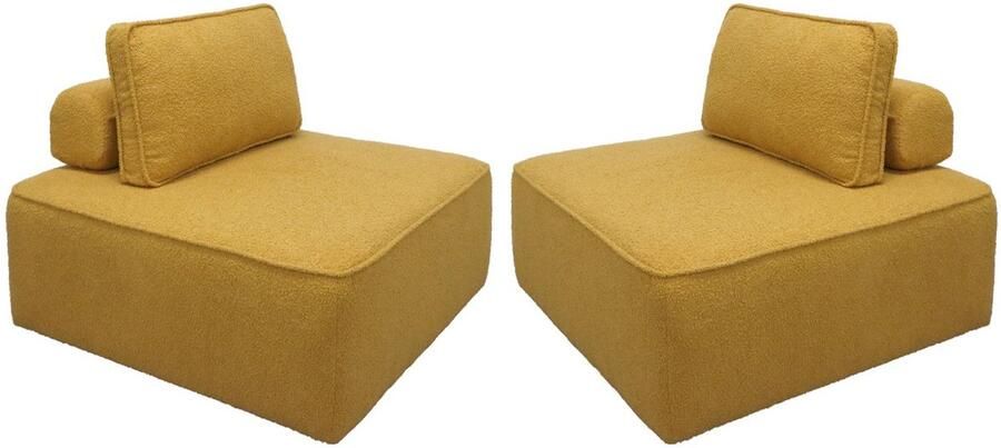 Sweeek Set van 2 fauteuils voor modulaire bank boucléstof 1 zitplaats l 90 x b 90 x h 74cm bao