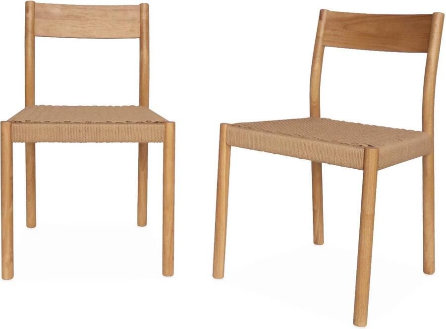 Sweeek Set van 2 houten en touw stoelen ella b 49 5 x d 53 x h 81cm