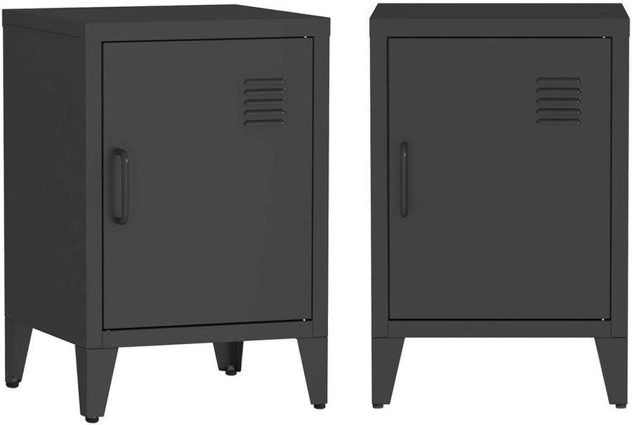 Sweeek Set van 2 industriële nachtkastjes 1 deur soho