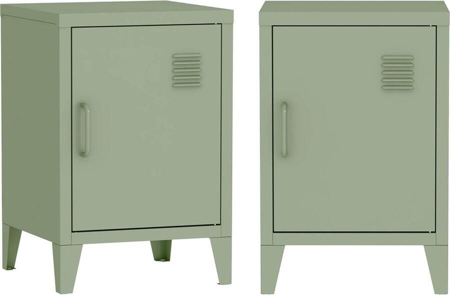 Sweeek Set van 2 industriële nachtkastjes 1 deur soho
