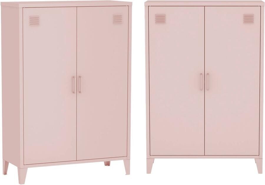 Sweeek Set van 2 metalen kasten ladekasten met 2 deuren soho l 75 x d 33 x h 110 cm