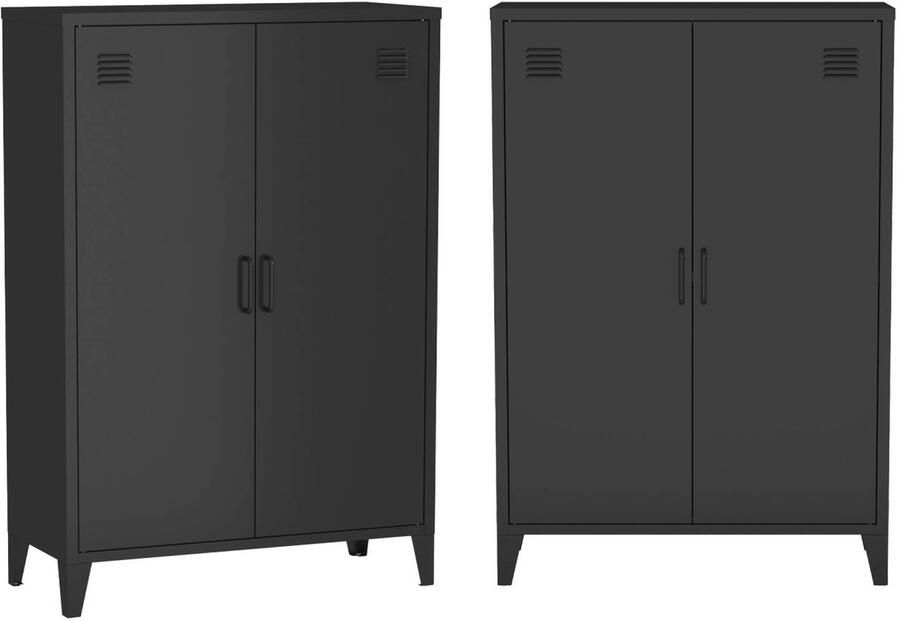 Sweeek Set van 2 metalen kasten ladekasten met 2 deuren soho l 75 x d 33 x h 110 cm