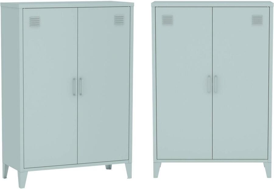 Sweeek Set van 2 metalen kasten ladekasten met 2 deuren soho l 75 x d 33 x h 110 cm