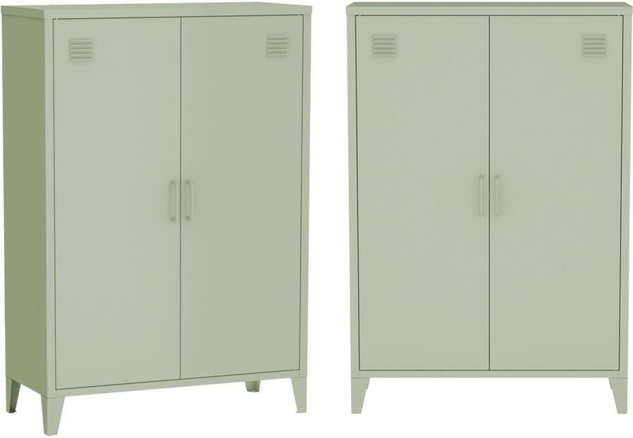 Sweeek Set van 2 metalen kasten ladekasten met 2 deuren soho l 75 x d 33 x h 110 cm