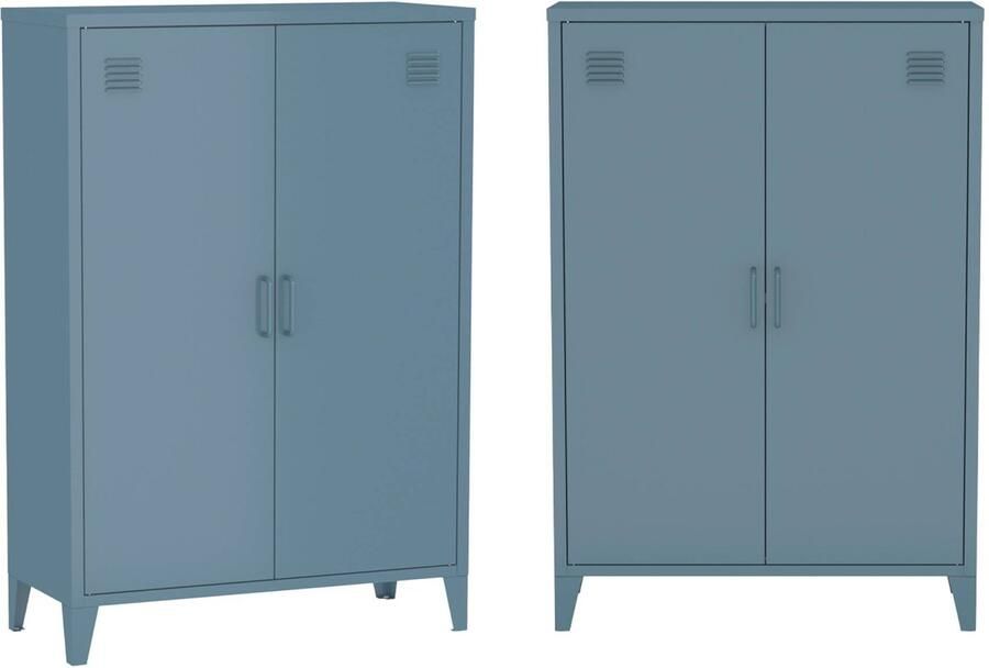 Sweeek Set van 2 metalen kasten ladekasten met 2 deuren soho l 75 x d 33 x h 110 cm