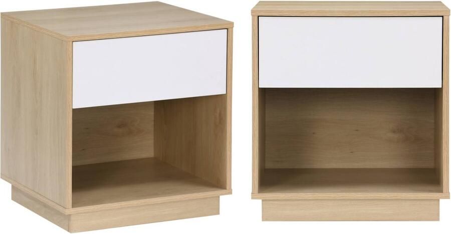 Sweeek Set van 2 nachtkastjes 1 lade 1 nis tweekleurig houteffect