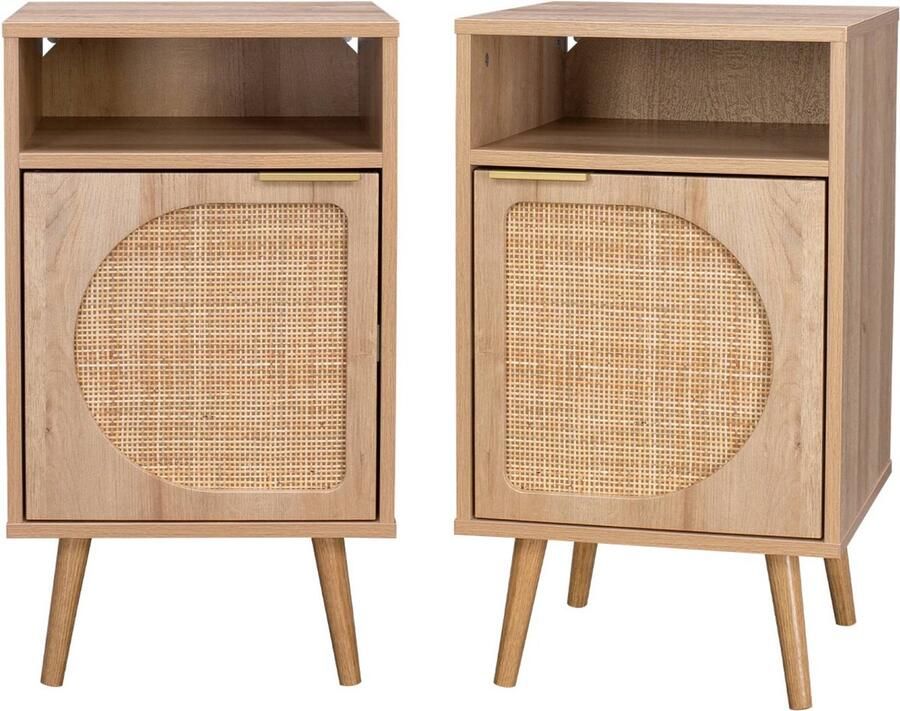 Sweeek Set van 2 nachtkastjes eva hout- en rietmotief l40 x b39 x h70cm