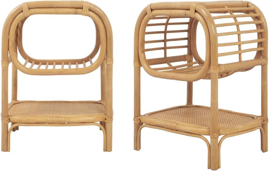 Sweeek Set van 2 nachtkastjes gebogen natuurlijke rotan 1 plank 1 nis l 40 x b 30 x h 50cm serang