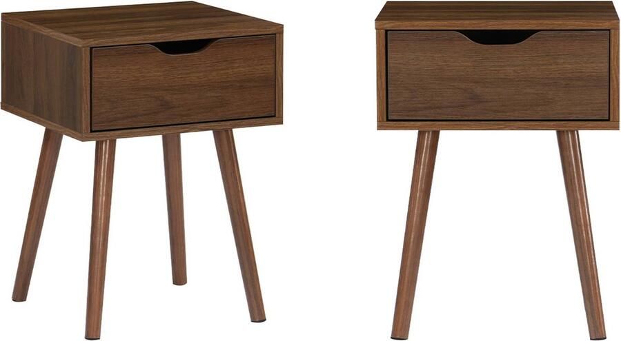 Sweeek Nachtkastje in walnootkleurig hout 1 lade (set van 2)