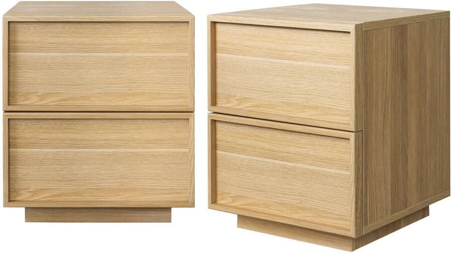 Sweeek Set van 2 nachtkastjes met hout-effect 2 laden l 42 x d 38 x h 48cm kuba