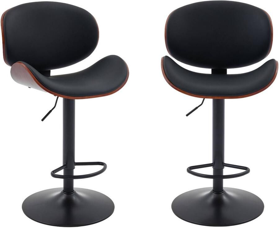 Sweeek Set van 2 verstelbare barkrukken met gebogen houtdecor en kunstleer l 53 p 51 x h 95-116cm dwight