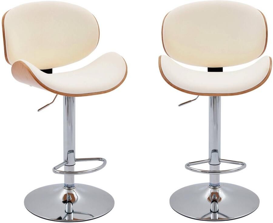 Sweeek Set van 2 verstelbare barkrukken met gebogen houtdecor en kunstleer l 53 p 51 x h 95-116cm dwight