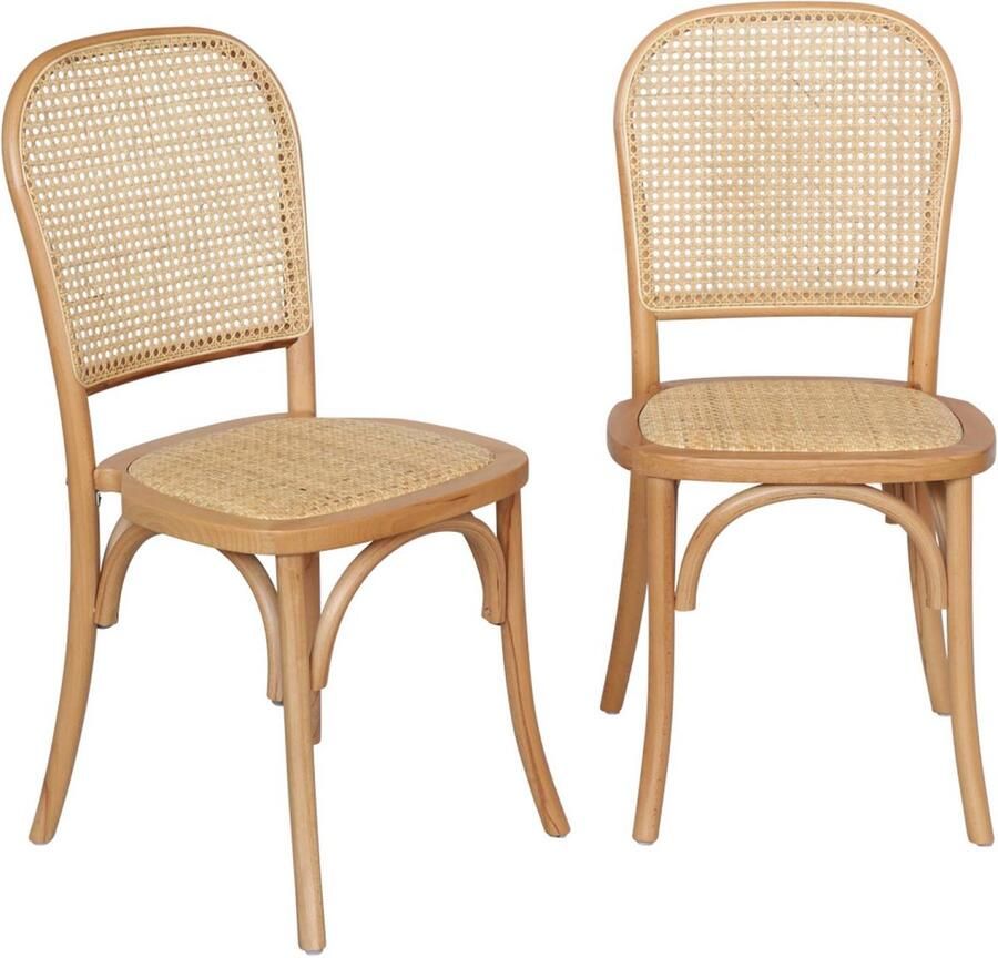 Sweeek Set van 2 vintage houten stoelen met zitting en rugleuning van rotan montparnasse