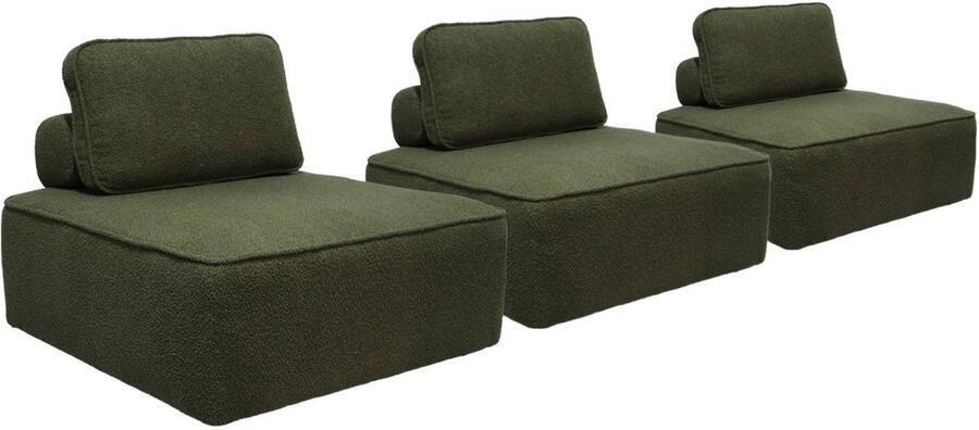 Sweeek Set van 3 fauteuils voor modulaire bank boucléstof 1 zitplaats l 90 x b 90 x h 74cm bao