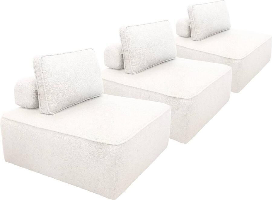 Sweeek Set van 3 fauteuils voor modulaire bank boucléstof 1 zitplaats l 90 x b 90 x h 74cm bao