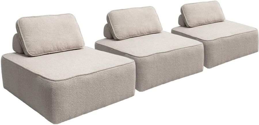 Sweeek Set van 3 fauteuils voor modulaire bank boucléstof 1 zitplaats l 90 x b 90 x h 74cm bao