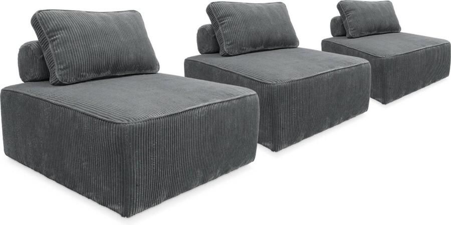 Sweeek Set van 3 fauteuils voor modulaire bank corduroy 1 zitplaats l 90 x b 90 x h 78 cm lao