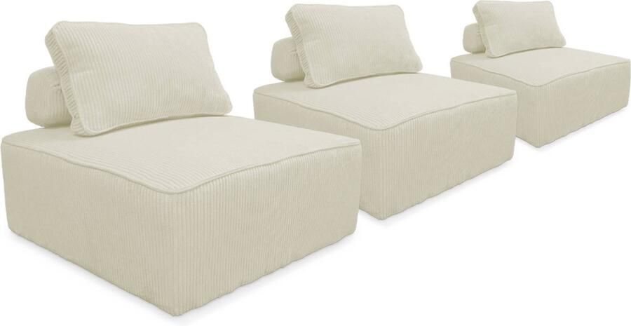 Sweeek Set van 3 fauteuils voor modulaire bank corduroy 1 zitplaats l 90 x b 90 x h 78 cm lao