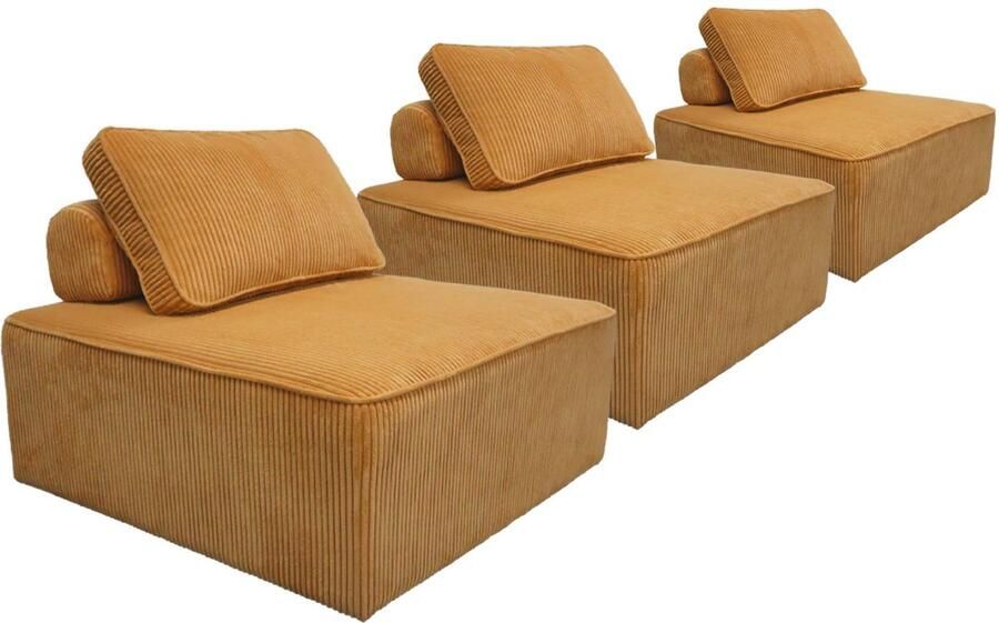Sweeek Set van 3 fauteuils voor modulaire bank corduroy 1 zitplaats l 90 x b 90 x h 78 cm lao