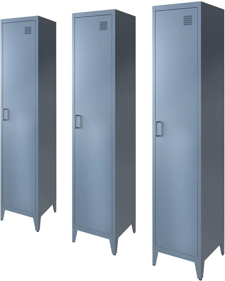 Sweeek Set van 3 industriële metalen kasten 4 vakken 1 deur 38cm soho - Foto 2