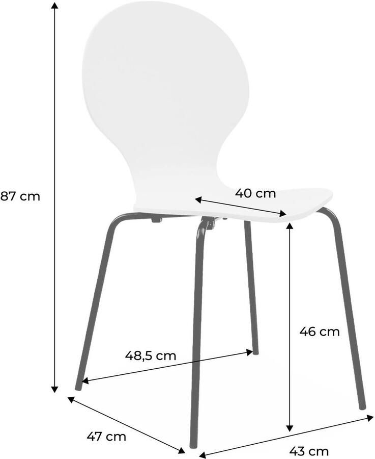 Sweeek Set van 4 retro stapelstoelen hevea hout en multiplex stalen poten naomi 43x48x87cm