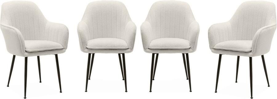 Sweeek Set van 4 stoelen in bouclé met matzwarte metalen poten shella b 57 x d 59 x h 84 5
