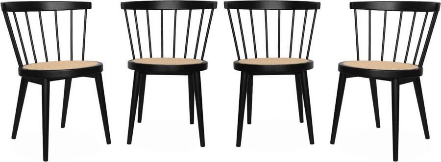 Sweeek Set van 4 stoelen van hout en riet nora l 53 x d 53 5 x h 76cm