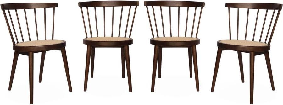Sweeek Set van 4 stoelen van hout en riet nora l 53 x d 53 5 x h 76cm