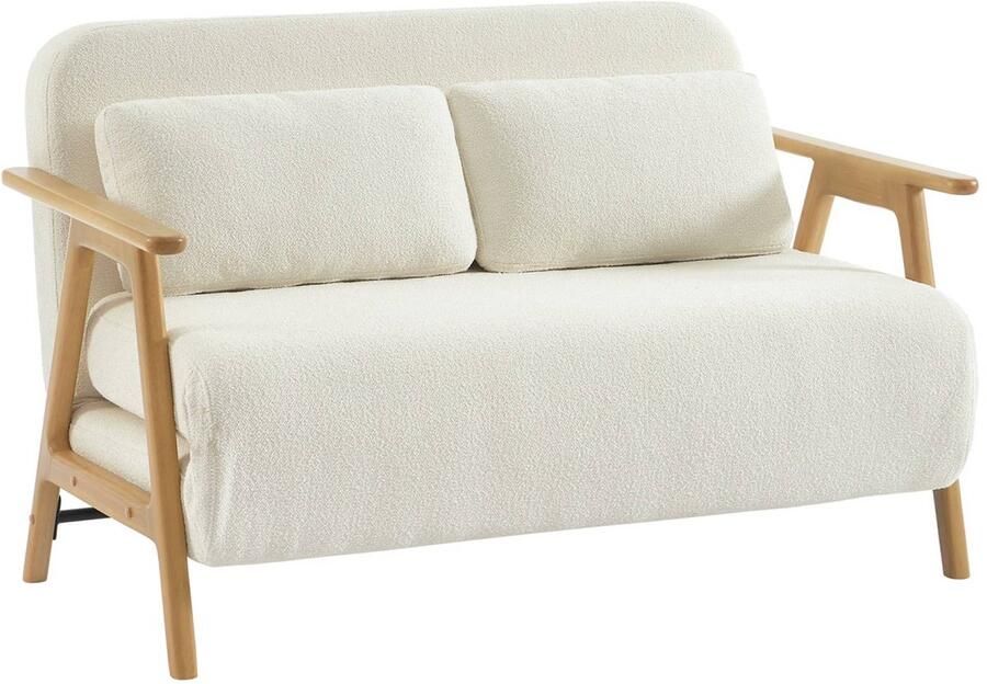 Sweeek Slaapbank 2 plaatsen rubberhout naturelkleurig en boucléstof l 133 x b 81 x h 84cm sven