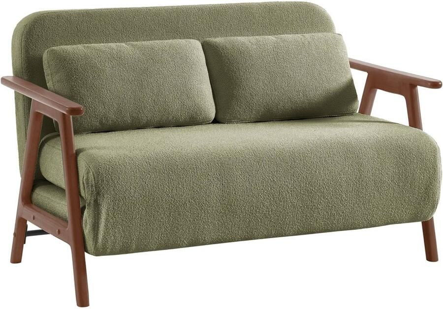 Sweeek Slaapbank 2 plaatsen rubberhout walnootkleur en boucléstof l 133 x b 81 x h 84cm sven