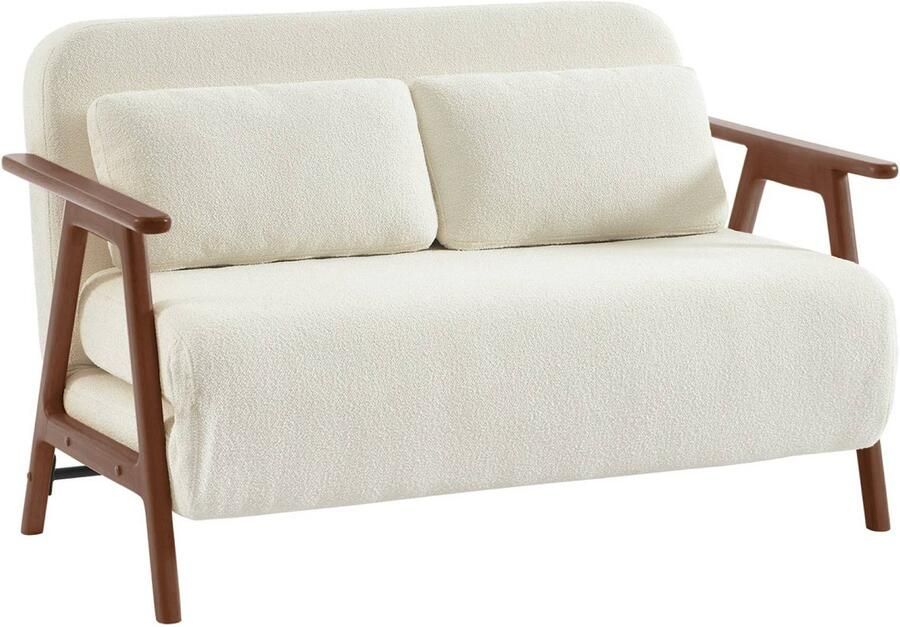 Sweeek Slaapbank 2 plaatsen rubberhout walnootkleur en boucléstof l 133 x b 81 x h 84cm sven