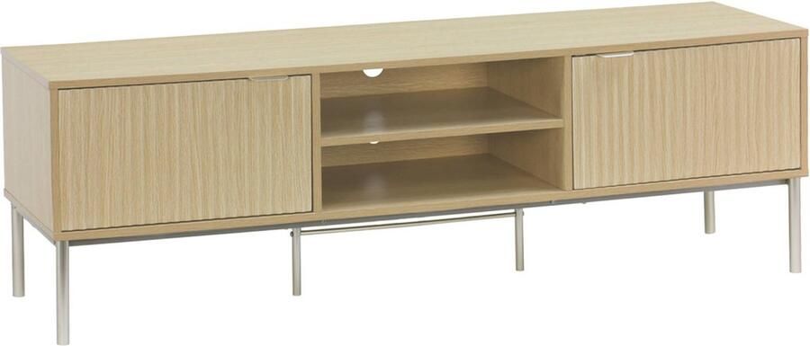 Sweeek Tv-meubel gegroefd hout en champagne metalen decor 2 deuren 160cm