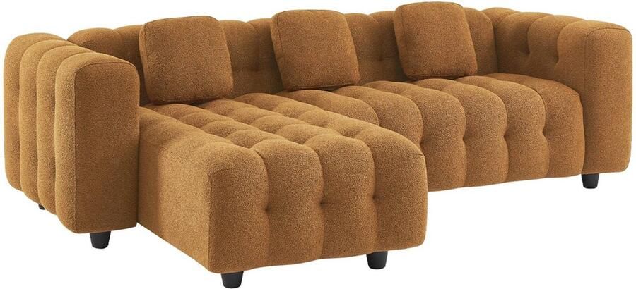 Sweeek Verstelbare hoekbank 3-4 zits boucléstof frame van eucalyptushout en multiplex