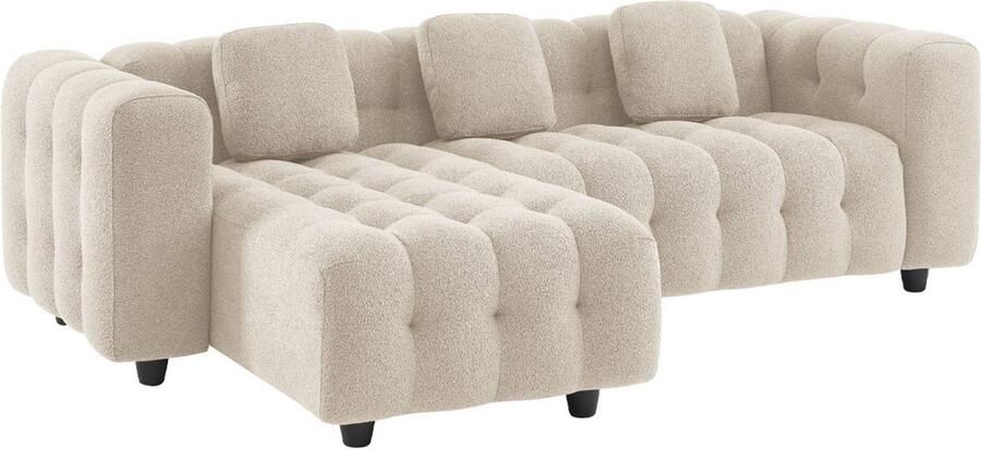 Sweeek Verstelbare hoekbank 3-4 zits boucléstof frame van eucalyptushout en multiplex