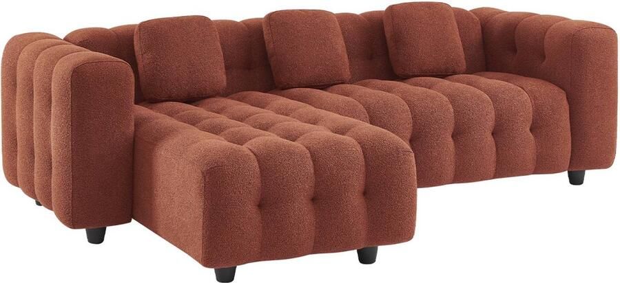 Sweeek Verstelbare hoekbank 3-4 zits boucléstof frame van eucalyptushout en multiplex