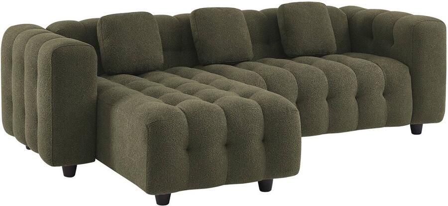 Sweeek Verstelbare hoekbank 3-4 zits boucléstof frame van eucalyptushout en multiplex