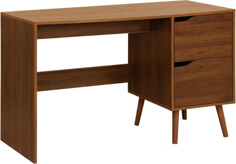 Sweeek Vintage bureau met 2 lades in walnootkleurig hout