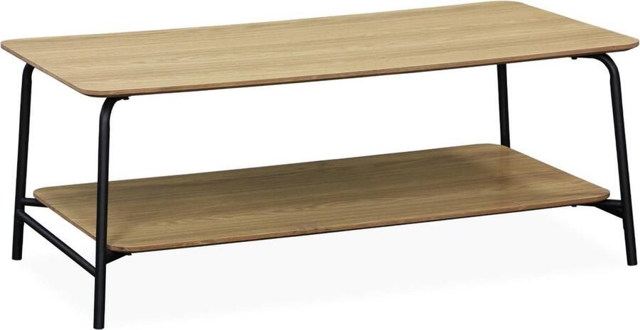 Sweeek Vintage houten en zwart metalen schooltafel met 1 plank