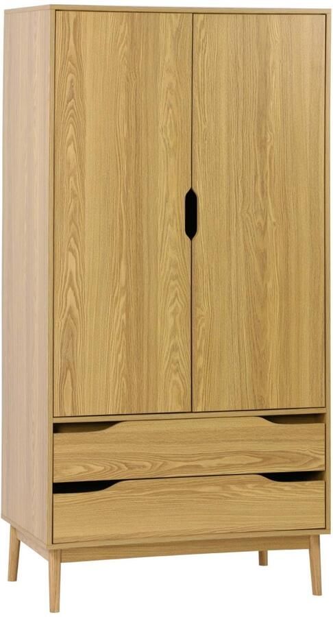 Sweeek Vintage kledingkast walnootkleurig hout 2 deuren 2 laden 1 roede