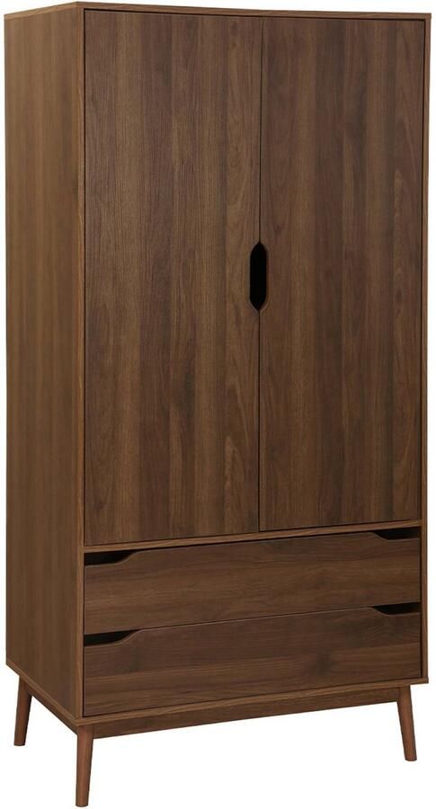 Sweeek Vintage kledingkast walnootkleurig hout 2 deuren 2 laden 1 roede
