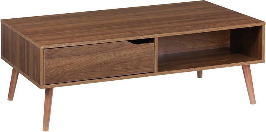 Sweeek Vintage salontafel in walnootkleurig hout 1 lade 2 vakken