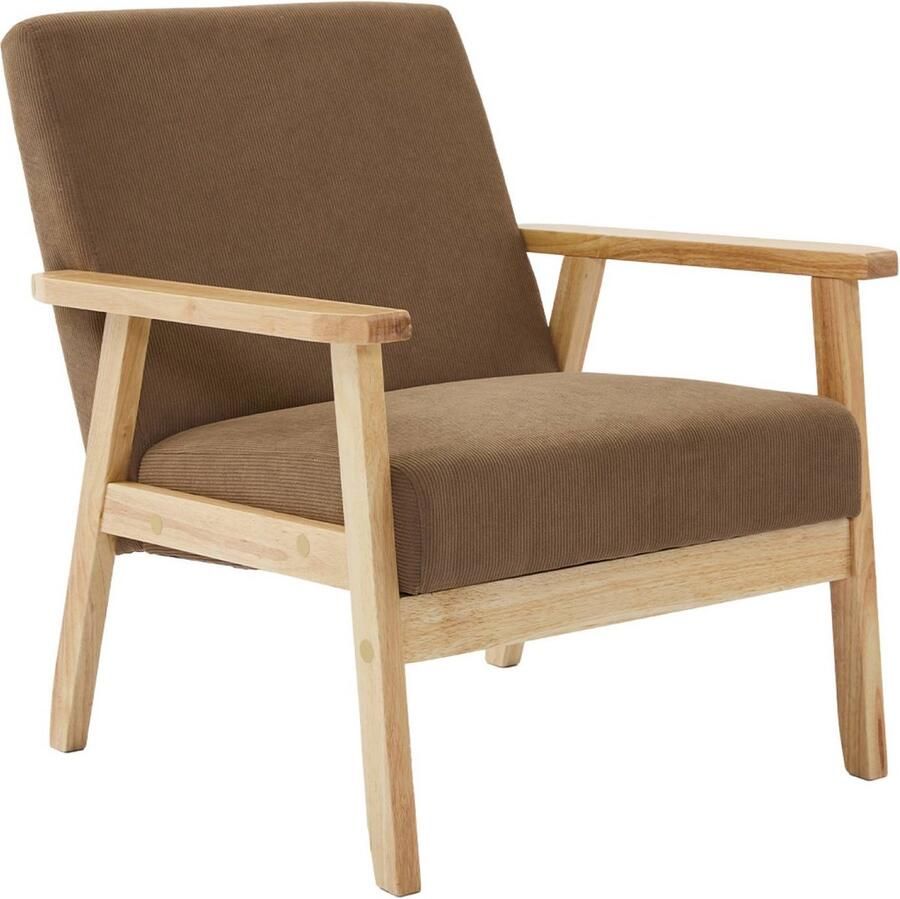 Sweeek Vintage scandinavische fauteuil met houten en multiplex frame en ribfluwelen zitting