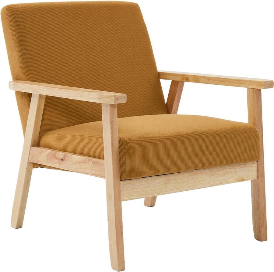 Sweeek Vintage scandinavische fauteuil met houten en multiplex frame en ribfluwelen zitting